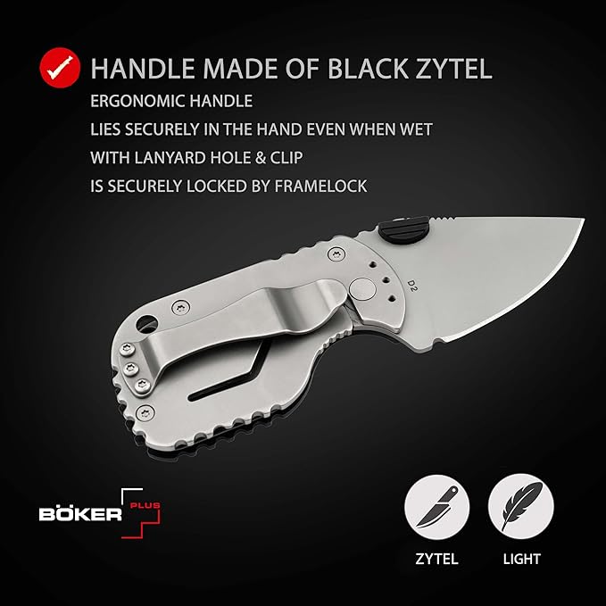 Boker Plus Subcom 2.0 Black - knife with Zytel handle scales - folding knife with D2 blade - small knife with clip