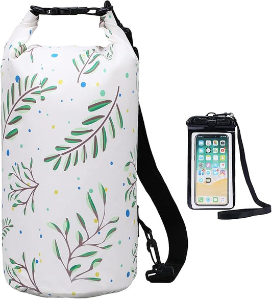 Haimont Waterproof Dry Bag Floating Dry Sack Roll Top Drybag Backpack for Kayaking, Rafting, Boating, Fishing with IPX8 Waterproof Phone Case, Palm Leaves, 40L
