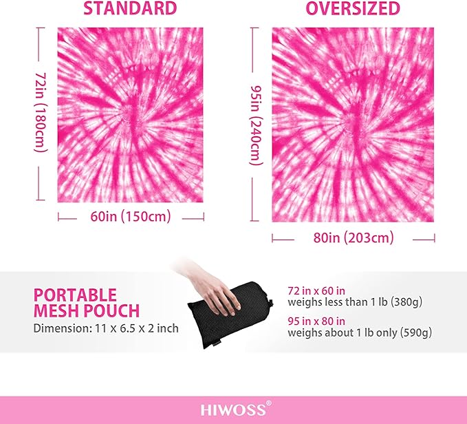 Beach Blanket Waterproof Sandproof Oversized 95”x 80”,Sand Free Beach Mat with Corner Pockets,Portable Mesh Bag for Beach Festival,Picnic,Travel and Outdoor Camping (PinkFloyd)