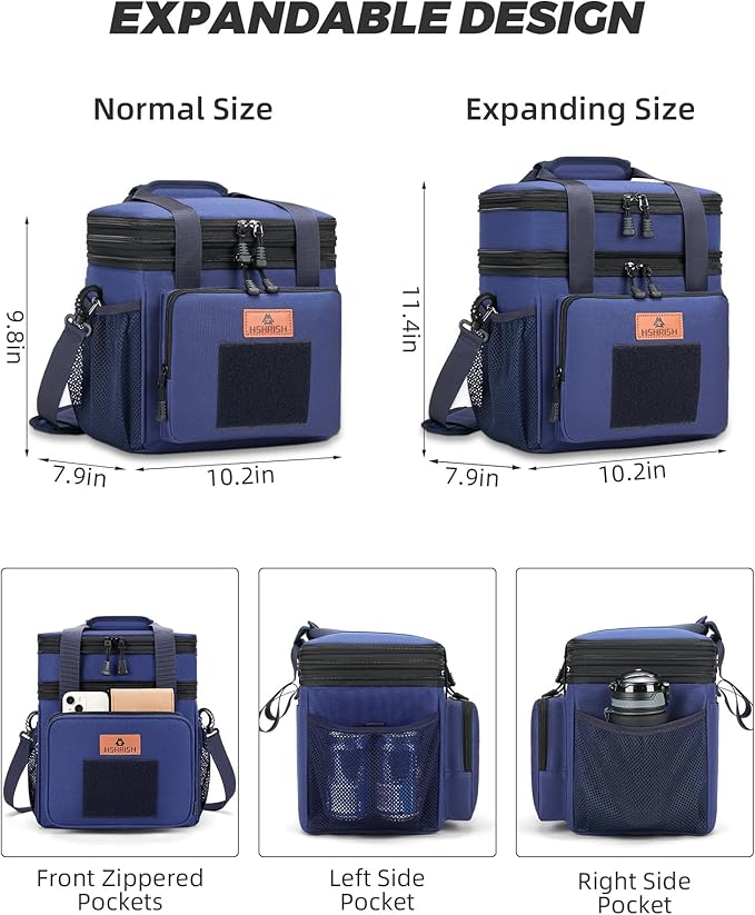 HSHRISH Expandable Large Tactical Lunch Box for Adults, Durable Insulated Lunch Bags with Shoulder Strap, Cooler Bag for Men Women Work Outdoor Picnic Trips,Blue
