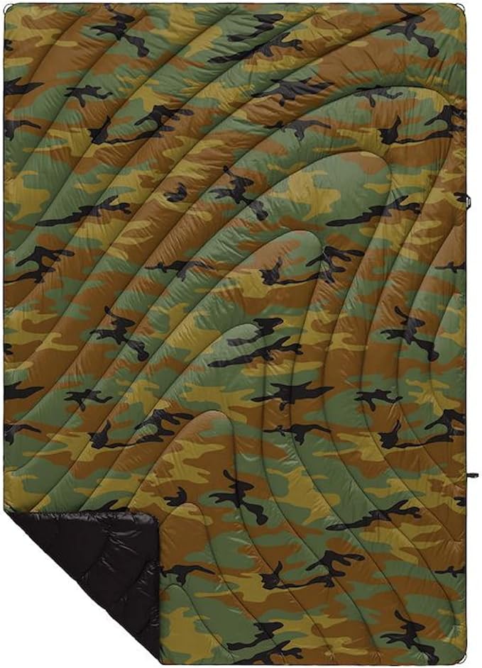 Rumpl Original Puffy Blanket - Warm Puffy Camping Blanket, 100% Recycled Polyester Insulation, Lightweight, Packable, Water-Resistant, Outdoor Puffer Blanket, 52"x75", Woodland Camo