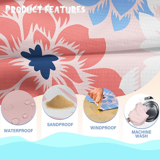 Beach Blanket Waterproof Sandproof 1-7 Adult Oversized 78 '' × 81 '' Lightweight Durable Compact Sand Free Beach Mat for Travel Camping Hiking Picnic Blanket Extra Large