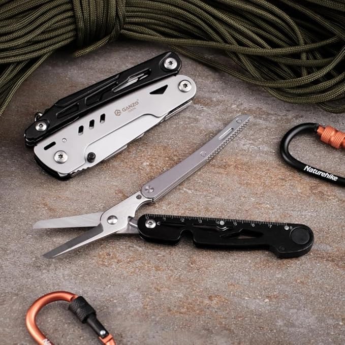 Ganzo G304 Full-sized Multitool, 21-in-1 Stainless Steel Pocket Knife with Screwdriver, Pliers with Sheath, Perfect for Outdoor, Survival, Camping, Hiking, Repair, EDC, Silver-black