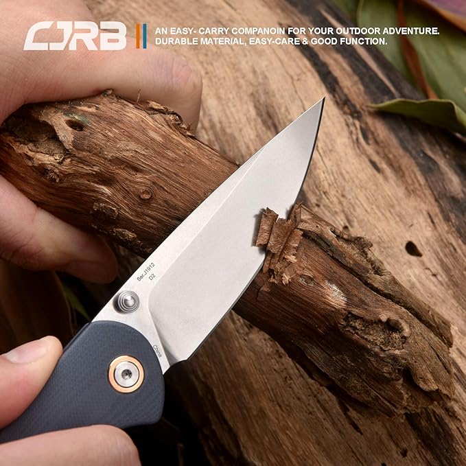 CJRB Folding Knife Feldspar Pocket Folding Knife Stonewash D2 Steel Blade G10 Tactical Handle EDC Knife,Blue Handle-Large(J1912)