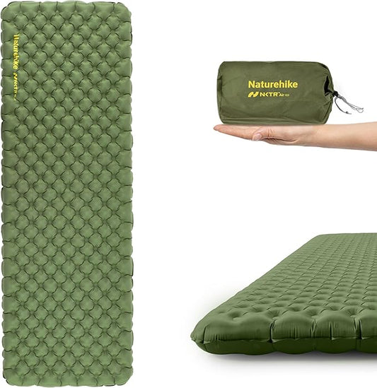 Naturehike 1.9LB Ultralight Self Inflating Sleeping Pad with R4.6, 3.2in Thickened Patchworkable Double Sleeping Mat for Camping, Hiking, Climbing with Inflatable Bag, Green Rectangular