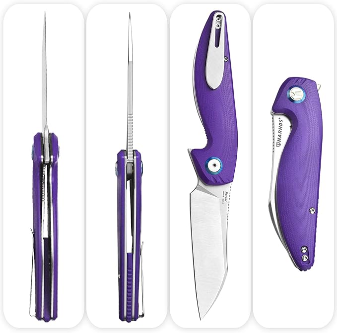 Parrot Folding Pocket Knife with Clip and Blade Lock, 8.4" EDC Folding Knife with Sweatproof G10 handle and 14C28N Stainless Blade (Purple)