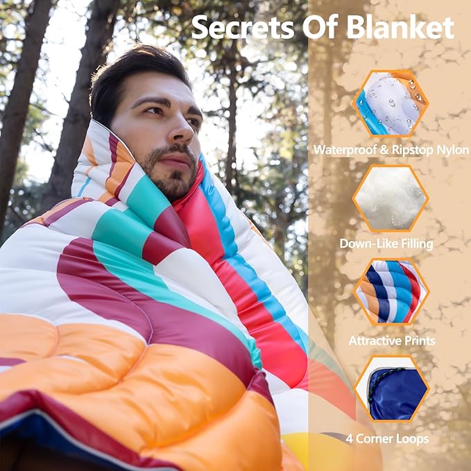 HANYUN Camping Blanket - Outdoor Travel Blanket, Waterproof Quilt for Camping, Stadium, Hiking, Beach Trips, Concerts& Festival - 52"x75" Rhombus Quilting Blanket