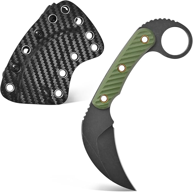 C1395 Fixed Blade Knife,AUS-10 Black Stonewashed Steel Blade G10 Handle Claw Knife EDC Tool Knife for Outdoor, Survival, Hiking, Camping(Green)