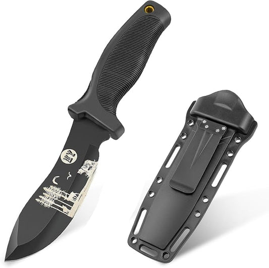 Fixed Blade Hunting Knife, Black High Hardness Plastic Handle with Sheath,Suitable for Hiking, Adventure, Survival and Collection (Black)