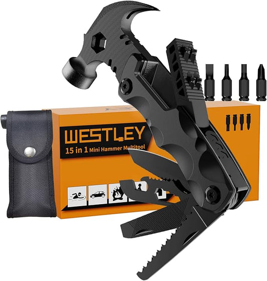 Gifts for Men Unique, WESTLEY Multitool, 15 in 1 Survival Gear, Camping Accessories, 4 Screwdrivers heads with Magnetic, Christmas Gifts for Men, Lock Function, cool gadgets for men WT15H