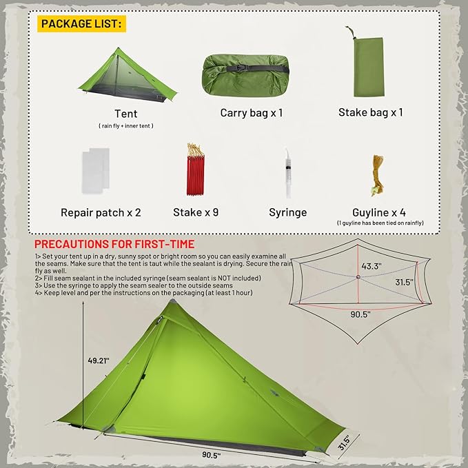 LANSHAN Ultralight Tent 3-Season Backpacking Tent for 1-Person or 2-Person Camping, Trekking, Kayaking, Climbing, Hiking