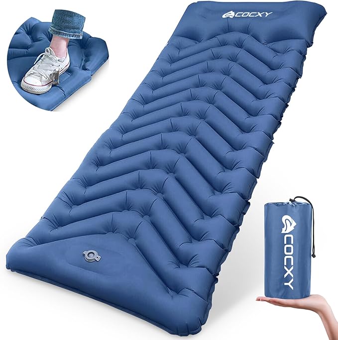 Self Inflating Sleeping Pad 3.4 inch Thick Ultralight Inflatable Camping Pad with Pillow & Built-in Foot Pump, Backpacking Sleeping pad for Camping, Traveling, Tents, Hiking, Floor
