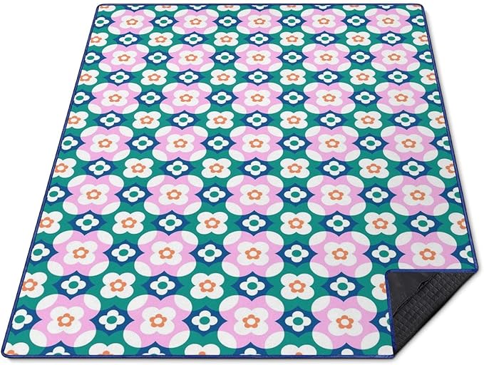 Boho Floral Picnic Blanket Waterproof Foldable Extra Large Picnic Mat Beach Blanket 60"x80" for Camping Beach Hiking Patio Party Outdoor Decor Gifts