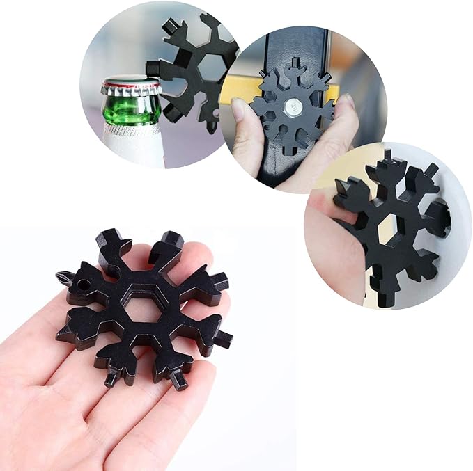 Christmas Gifts for Him,18-in-1 Snowflake Multi Tool,Stainless Steel Snowflakes Multi-Tool, Incredible Tool Gifts for Men Dad Christmas,Valentine's Day,Dad,Boyfriend,Grilfriend (Black)