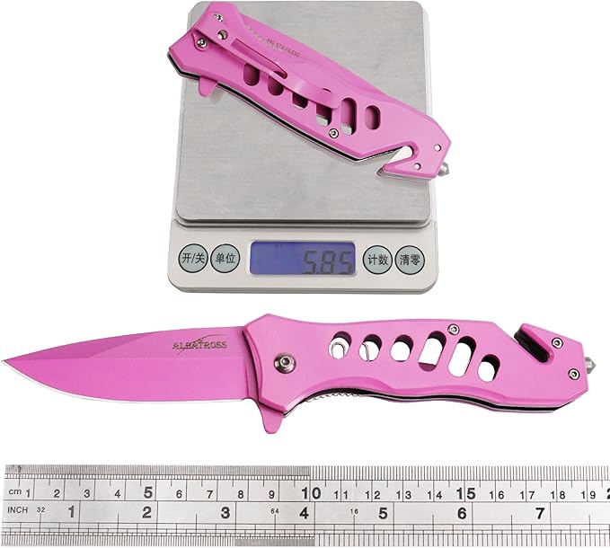 ALBATROSS Multifunction Stainless Steel Folding Pocket Knife, Spring Assisted Open, 4.5" Handle, 3" Blade, 7.5" Overall (Pink)