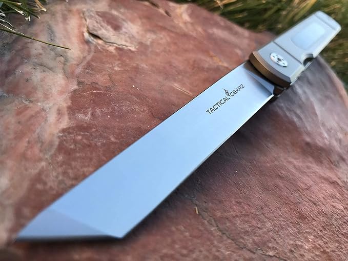 Higonokami Pocket Folding Knife! Solid Tc4 Titanium Handle! Japanese Style Top Flipper! Razor Sharp D2 Steel Tanto Blade! (Tatsu Higonokami)