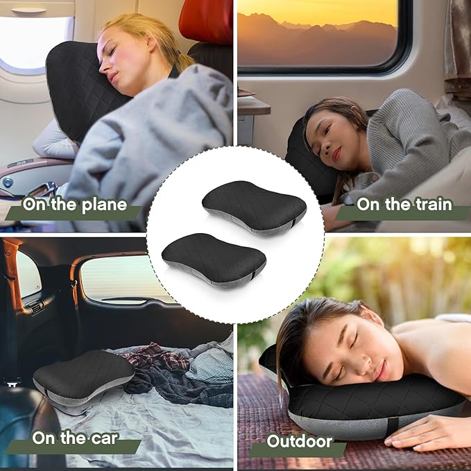 Soaoo 4 Pcs Camping Pillow with Removable Cover Inflatable Pillow Lightweight Backpacking Pillow Neck Lumbar Support Pillow Blow up Pillow with Storage Bags for Air Travel Sleeping Seat Hiking (Black)