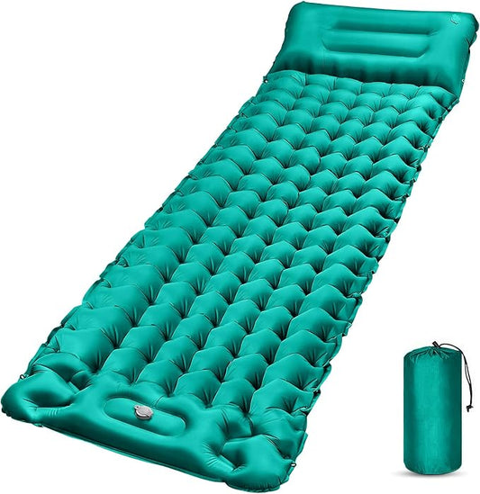 Sleeping Pad for Camping Extra Thick,79"×28" Inflatable Camping Pad Oversized,Waterproof Camping Mat Compact Built-in Foot Pump Pillow,Backpacking Sleeping Pad for Hiking,Tent,Traveling,Peacock Blue
