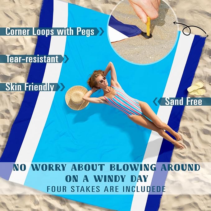 Beach Blanket Sandproof Waterproof 10'×9' 1-8 Adults Oversized,Compact Lightweight Durable Beach Mat for Travel Camping Hiking Picnic blanket