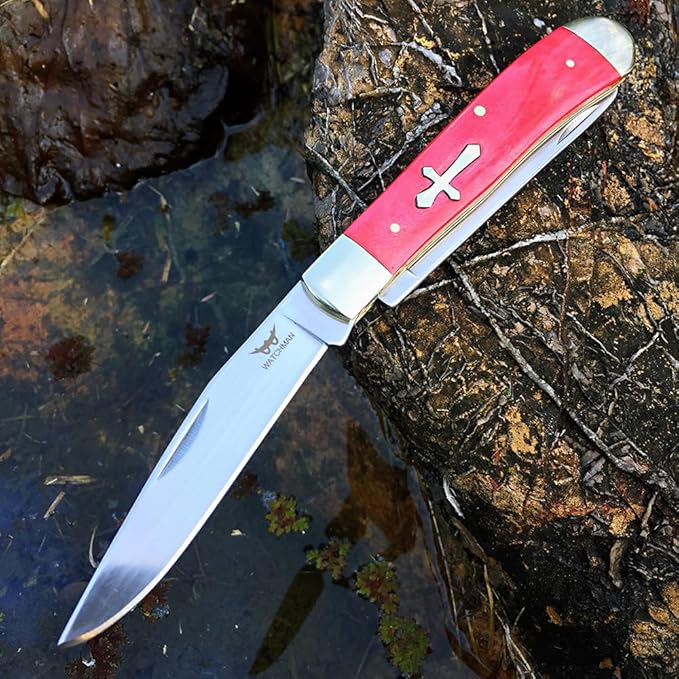 Watchman W131 Two-Blade Large Trapper Slip Joint Knife Folding Pocket Knife with Authentic bone handle scales