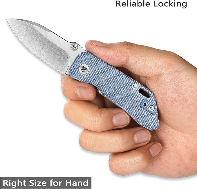 Folding Pocket Knife for EDC,2.32in Sandvik 14C28N Stainless Steel Blade,Blue Micarta Reversible Deep Carry Clip Handle,Thumb Studs Knives for Men,Bootes-04L