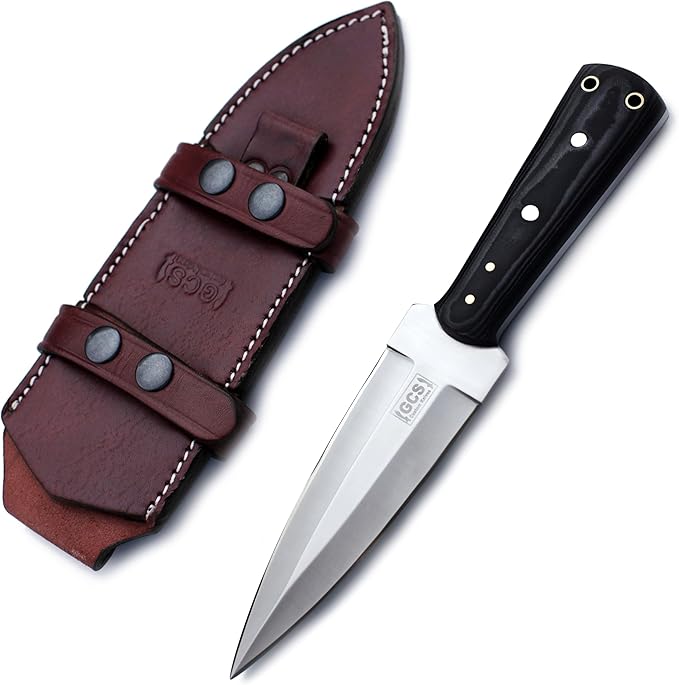 GCS Custom Handmade D2 Tool Steel DAGGER Knife Black And White Micarta Handle Buffalo Hide Sheath GCS 13