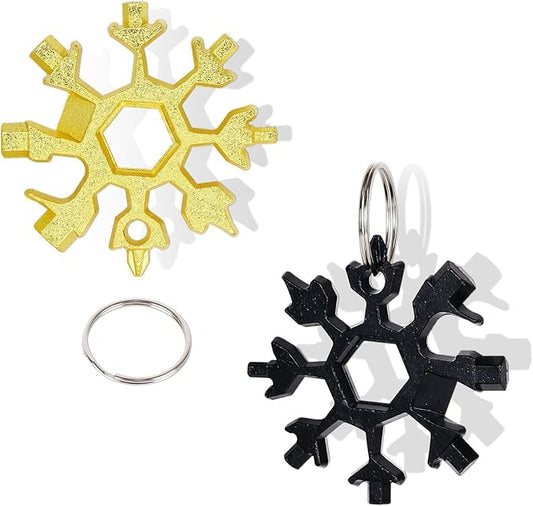 Snowflake Multitool 2 Pack 18-in-1 Field Camping Tool Wrench Stocking Stuffers for Men Adults Christmas Gifts (Black+Gold)