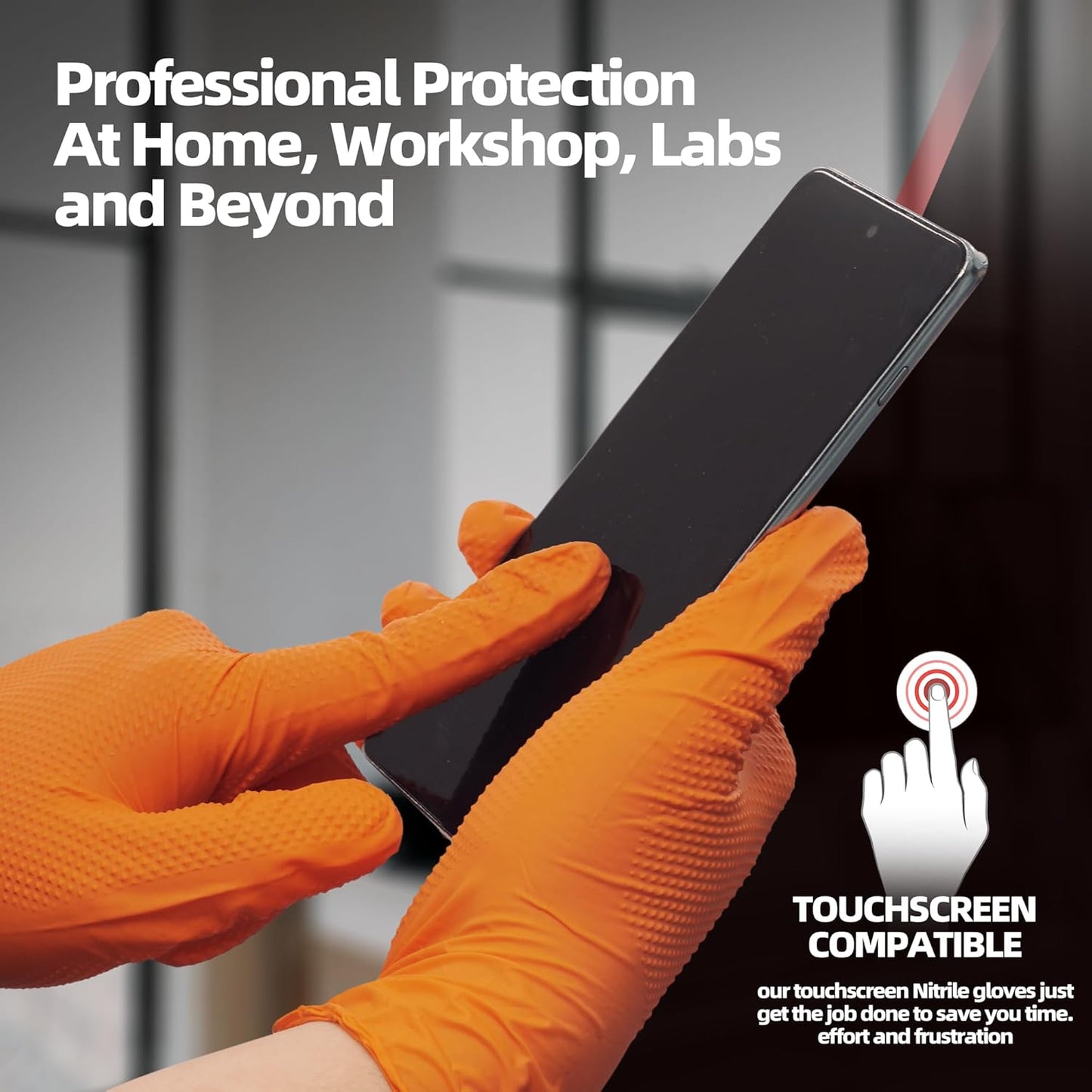 Jointown Basic Heavy Duty Nitrile Gloves, Mechanic Gloves 8 Mil Nitrile Disposable, with Raised Diamond Texture, Case of 500, Orange, Large