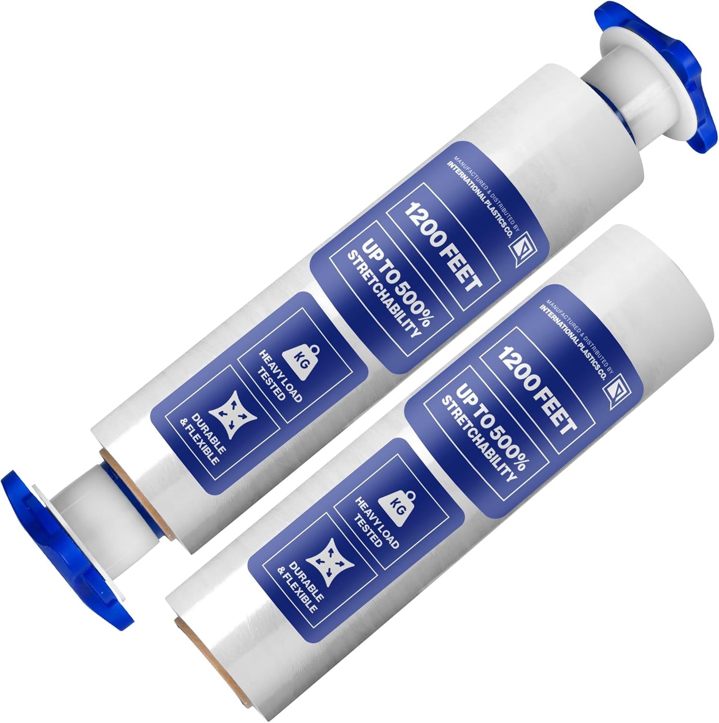 International Plastics Co. 15" Plastic Stretch Film Wrap with Tension Handles 1200ft Each 500% Stretch Clear Cling Durable Adhering Packing Moving Packaging Heavy Duty Shrink