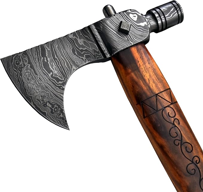 Custom Handmade Viking Hatchet Axe - Damascus Steel Bearded Axe - Camping Tomahawk Battle Axes - Camping Axes and Hatchets - Tomahawk Axe - Axe Tool - Battle Axe - Axe with Sheath