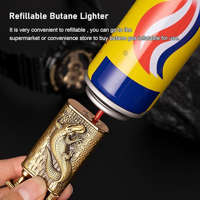 Torch Lighter, Relief Dragon Design Magic Dual Flame Lighter with Adjusting Flame Tool, Creative Windproof Lighter, Cool Jet Flame Butane Lighter, Refillable Butane Lighter for Outdoor Indoor