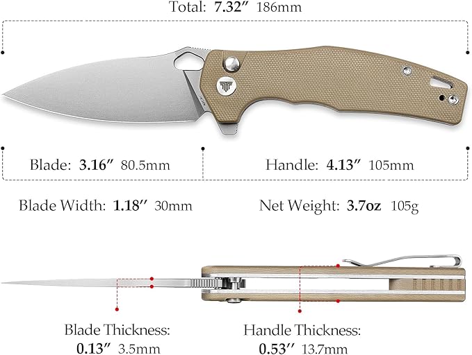 Folding Pocket Knife for Men, EDC Knife with Clip，Camping Tool, 3.16" Sandvik 14C28N Steel Blade，G10 Handle，Corvus-03N