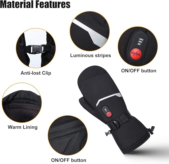 Heated Ski Gloves Mens Women Kids Mittens Electric Rechargeable Battery Gloves for Winter Skiing Skating Snow Camping Hiking Heated Arthritis Hand Warmer Gloves