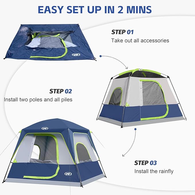 UNP 2/4/6/8 Person Tent, Portable Cabin Tent, Camping Tent 4-Person Easy Set Up, Waterproof with Top Rainfly for Outdoor Camping/Hiking