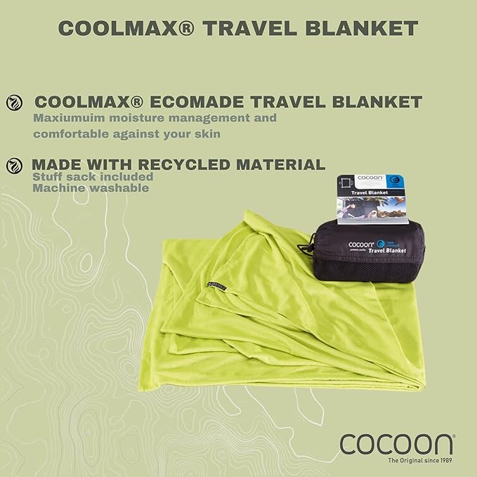 COCOON - Coolmax Travel Blanket | Compact Throw Blanket for Camping and Hiking | Fits in Backpack | Attaches to Luggage | Travel Essential | Fast Drying (Regular 70" x 55")