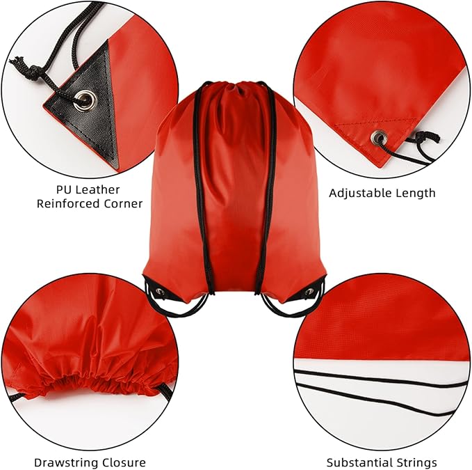 GoodtoU Nylon Backpacks - Drawstring Bags Bulk - Gym, Sport & Travel (Red, 16Pcs)