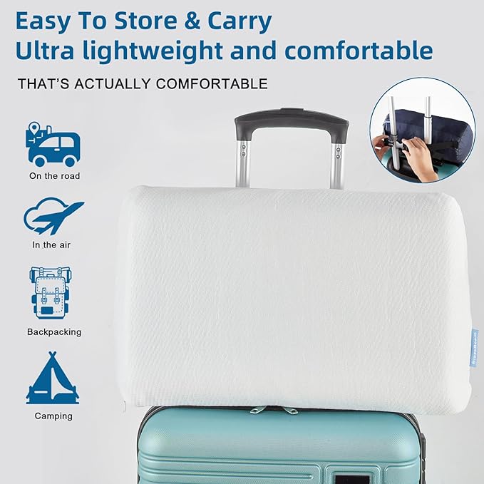Small Travel Pillow,Memory Foam Travel & Camping Pillow for Adults with Storage Bag,Backpacking, Airplane, Car Travel,Easy to Carry Compact Portable Pillow for Sleeping with Machine Washable Cover