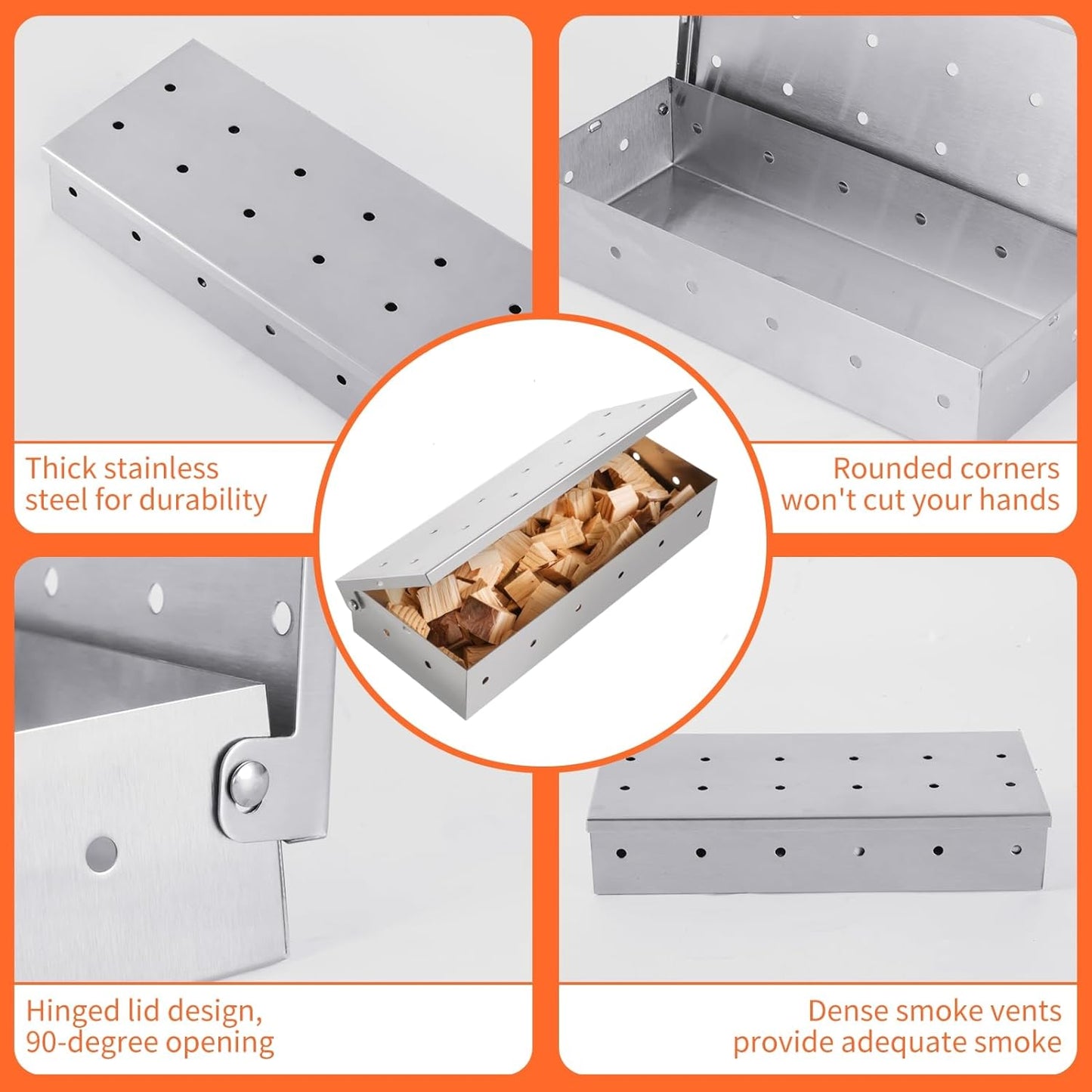 2 Pack Stainless Steel Smoker Box, for Use with Wood Chips to Add Smoky BBQ Flavor to Gas or Charcoal Grills