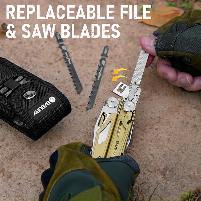BIBURY Multitool Pliers Pro BI2045, Foldable Multitools with Replaceable Wire Cutters and Saw, Stainless Steel Multi Tool w/Upgraded Scissors and Screwdriver Set, Ideal for Camping, Fishing, Survival
