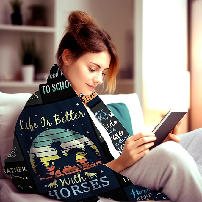 Horse Blanket Gifts for Girls Women,Soft Cozy Horses Blankets and Throws Bed Bedding,Funny Horse Themed Equestrian Gifts for Horse Lovers Kids 50"X40"