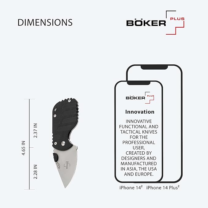 Boker Plus Subcom 2.0 Black - knife with Zytel handle scales - folding knife with D2 blade - small knife with clip