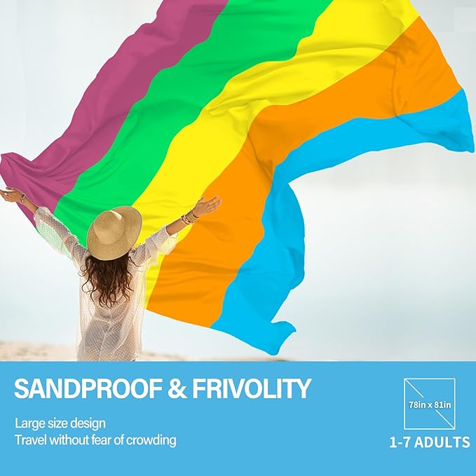 Beach Blanket Oversized Extra Large 78" X 81",Waterproof Sandproof Beach Blanket 1-7 Adults Lightweight Durable for Travel Camping Hiking Picnic
