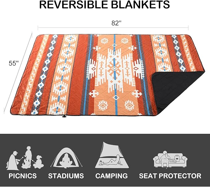 HORIMOTE HOME Outdoor Waterproof Camping Blanket, Extra Thick Flannel Fleece Warm for Cold Weather, Windproof Aztec Blankets Foldable for Stadium Picnic Dog Pet Car(Montana)
