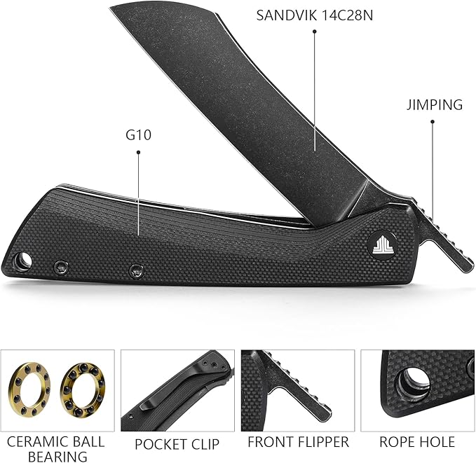 Modern Japanese Higonokami Pocke Folding Knife with Clip,Black PVD 14C28N Steel Blade,G10 Handle,Front Flipper Higonokami EDC Knives for Men Hunting,Norma-03B