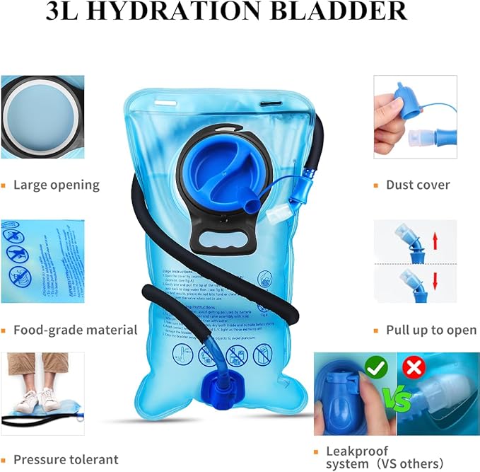 NONSAR Hydration Backpack, Hiking Backpack with 3L Water Bladder, Lightweight Insulation Hydration Pack, Water Backpack for Hiking, Cycling, Running, Festival, Camping for Men Women