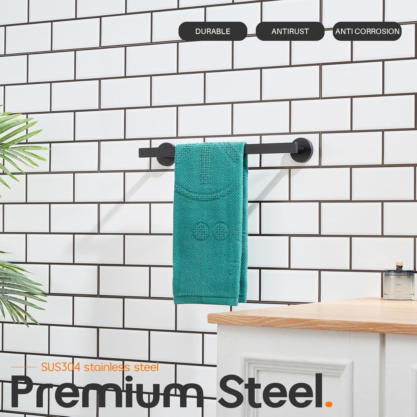 16 Inch Bathroom Towel Bar Bath Towel Rack Kitchen Towel Holder Towel Hanger Wall Mounted SUS304 Stainless Steel 2 Pack Matte Black AN4001MB-L16-P2