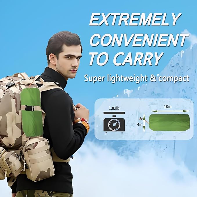 Sleeping Pad Ultralight Inflatable Camping Sleeping Pad with Pillow,Built-in Foot Pump,Lightweight Camping Mattress,Thick 4" Sleeping Mat for Camping Backpacking Hiking (Green, Single)