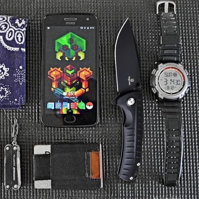 Relicanth Pocket Knife Black 3.2" Titanium Coating D2 Blade G10 Handle Liner Lock Folding Knife with Pocket Clip Qualified as Outdoor Hunting Knife