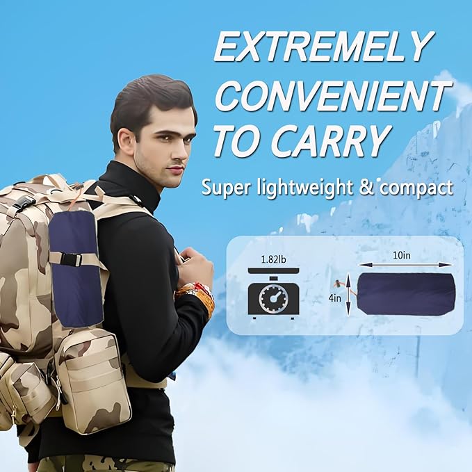 Sleeping Pad Ultralight Inflatable Camping Sleeping Pad with Pillow,Built-in Foot Pump,Lightweight Camping Mattress,Thick 4" Sleeping Mat for Camping Backpacking Hiking (Navy Blue, Single)