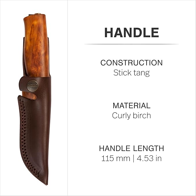 HELLE Knives - Fossekallen - Fixed Blade - Classic Knife - Birch Wood Handle - 12C27 Stainless Steel - Made in Norway
